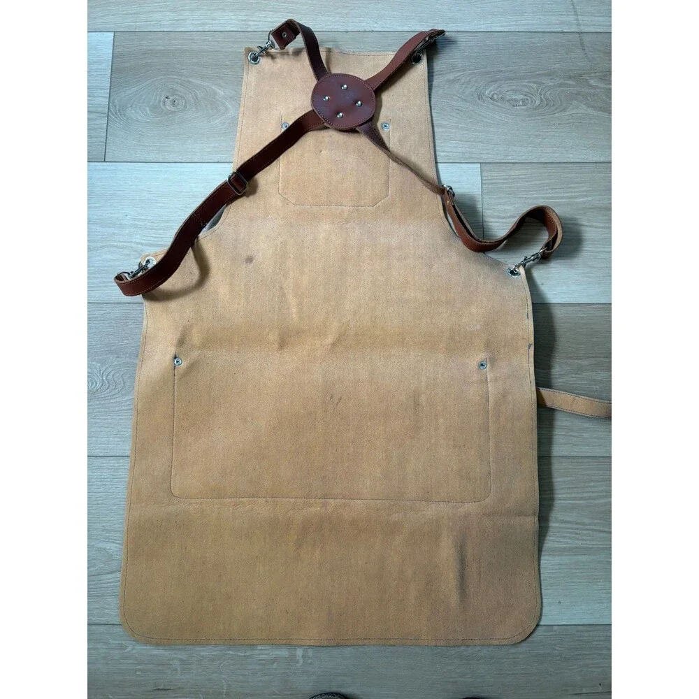 Blue Suede Leather Apron Adjustable Crossback Straps Chef Grilling Workshop